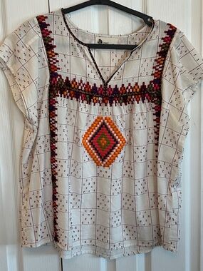 Anthropologie Kopol 100% Cotton Dorian Embroidered Boho Top Cream M